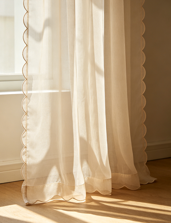 Sheer Voile Curtain Panel with Scalloped Edge